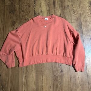 Nike Coral Cropped Crewneck with White Swoosh